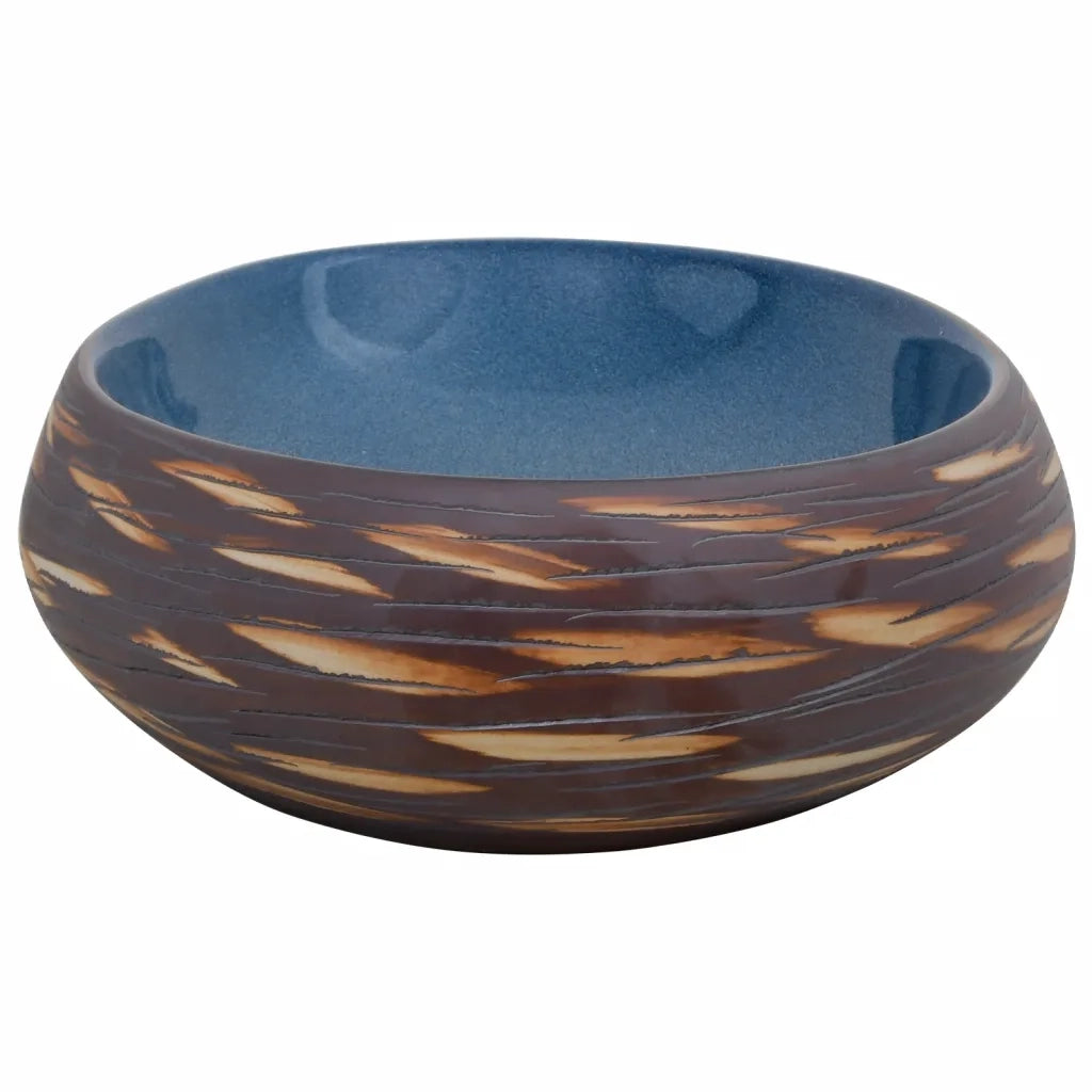 Lavabo da Appoggio Marrone e Blu Ovale 59x40x15 cm Ceramica CFW6569021