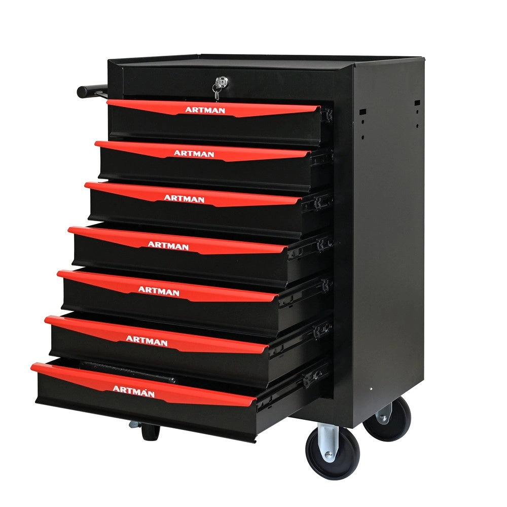 Cassettiera Porta Utensili su Ruote ¨C MINIMAL ¨C 7 Cassetti, Metallo, Nero e Rosso