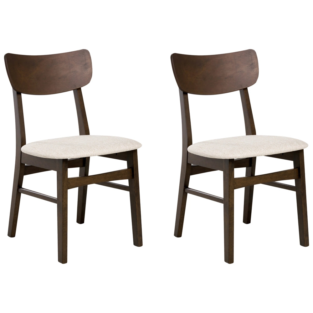 Set di 2 sedie da pranzo Struttura in legno di gomma scuro Seduta in tessuto poliestere beige chiaro Design retrò senza braccioli