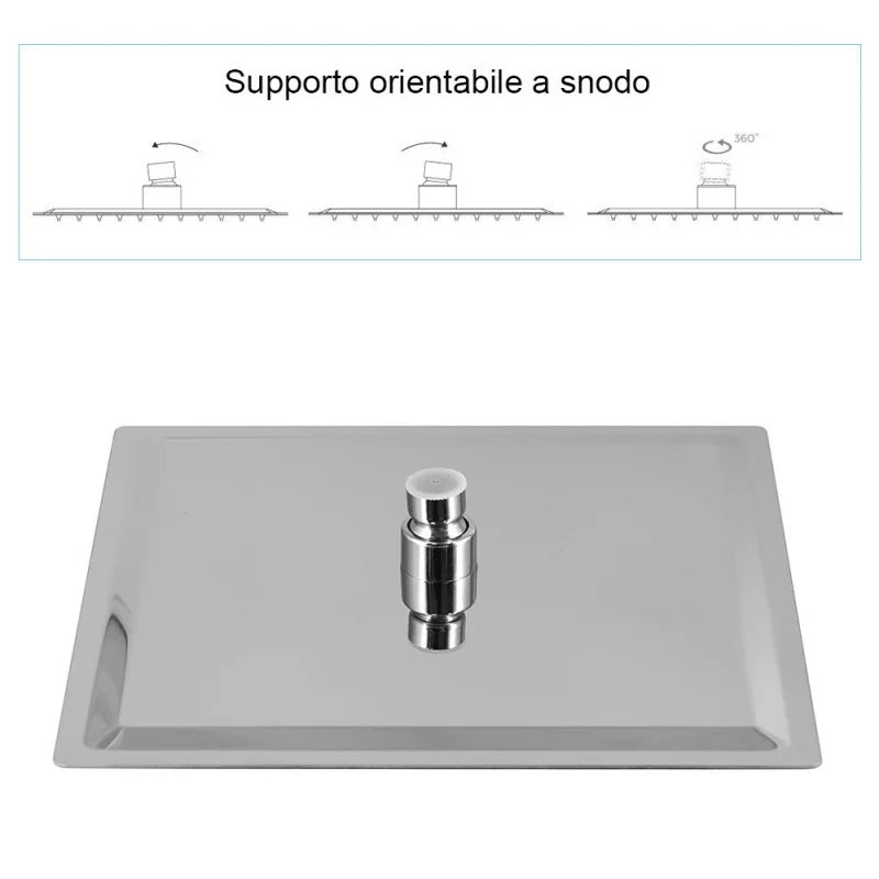 Set doccia quadrato cromo braccio 40 cm + soffione 30x30 cm acciaio inox