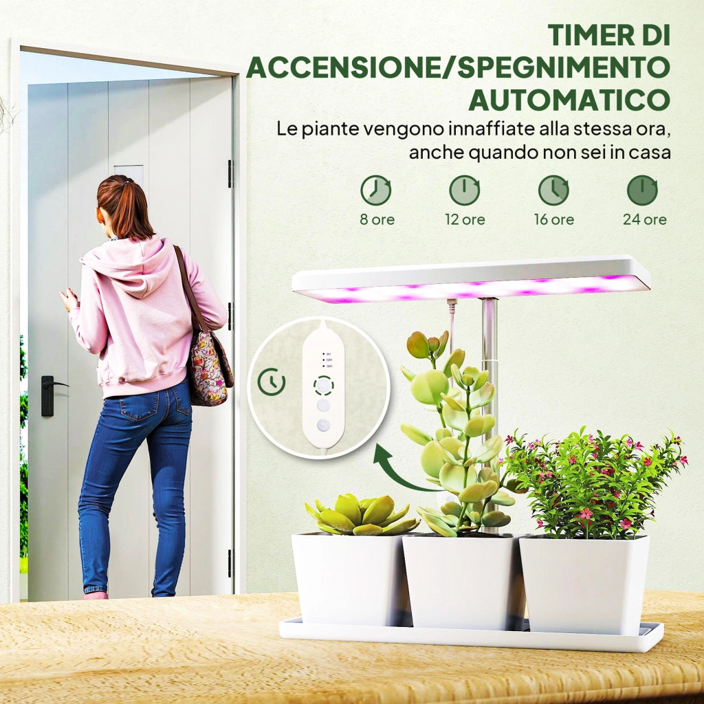 Lampade per Piante 30 LED con 3 Vasi e Timer Regolabile ¨C Zephmum ¨C Bianco 31.8x13.4x18.6-35.6 cm