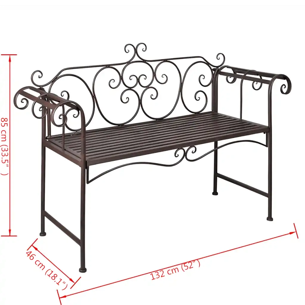 Panchina da Giardino 132 cm in Acciaio Stile Anticato Marrone