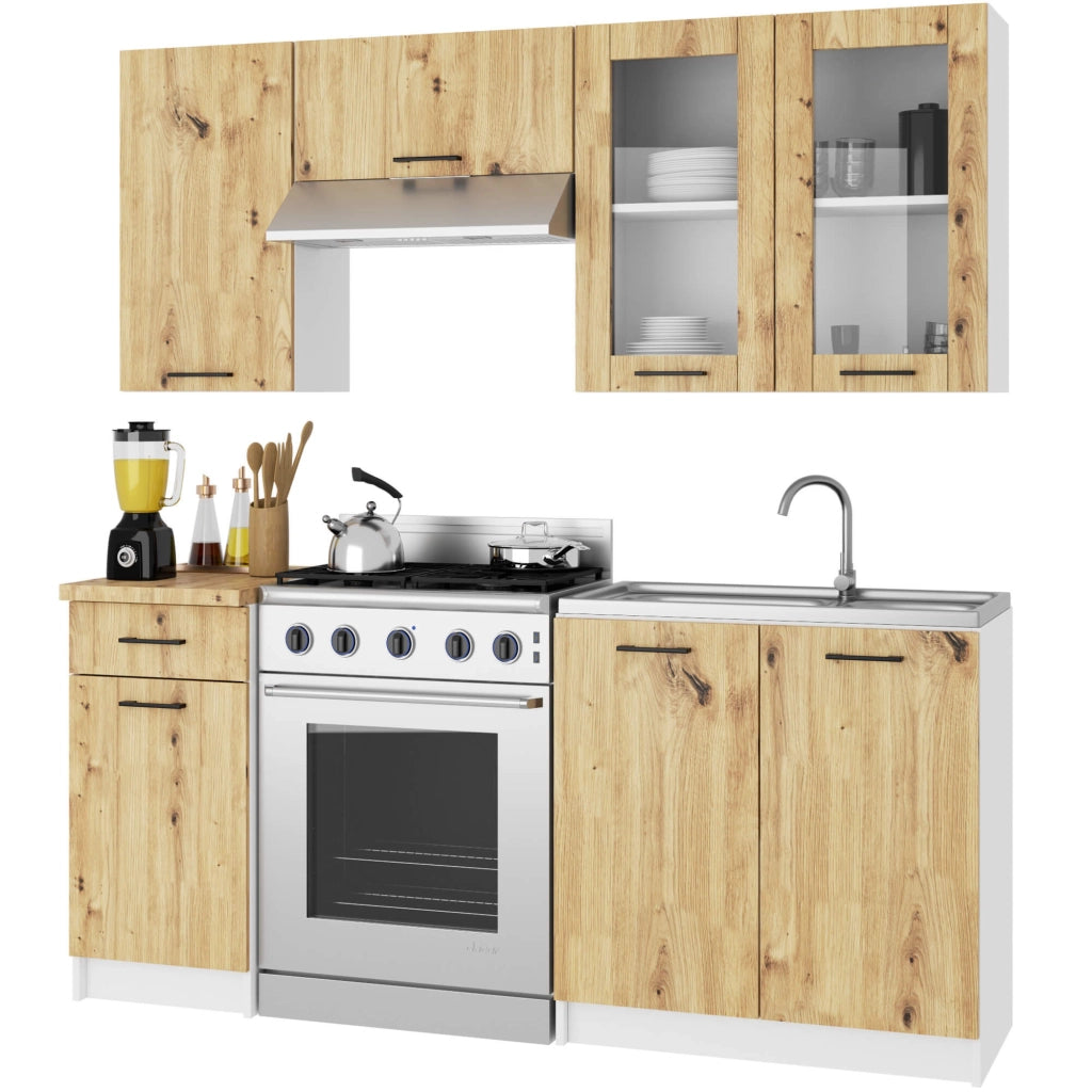 Vetrina da cucina sospesa Bianca 80 cm 2 porte Colore frontale Quercia Artigiana 80x30,5x72 cm