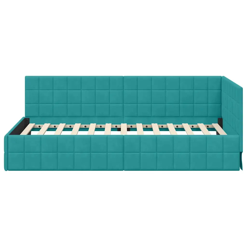 Cornice del letto ad angolo Turchese 100 cm x 200 cm Velluto