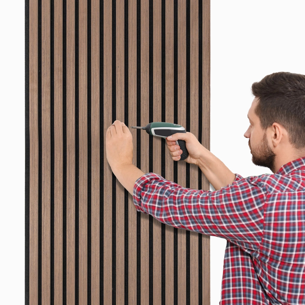 Coppia di Pannelli Fonoassorbenti con Doghe Noce Scuro Moderno Lusso 3D 2400 x 600mm
