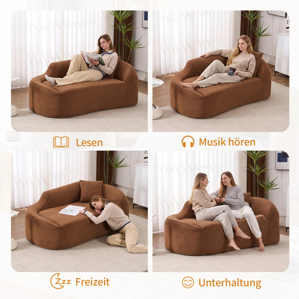 Chaise longue 2 posti - con cuscino e funzione letto - in chenille - caramello
