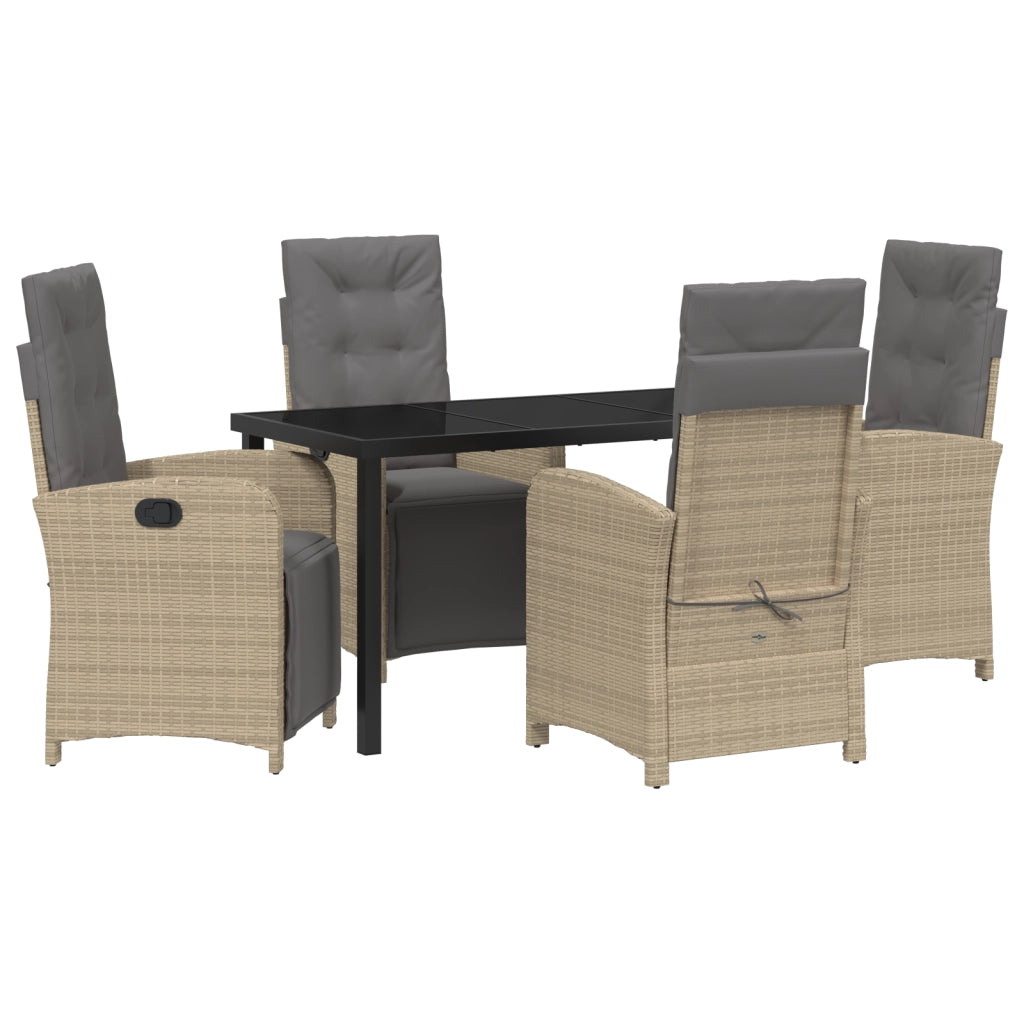 Set da pranzo da giardino 5 pezzi con cuscini in rattan beige