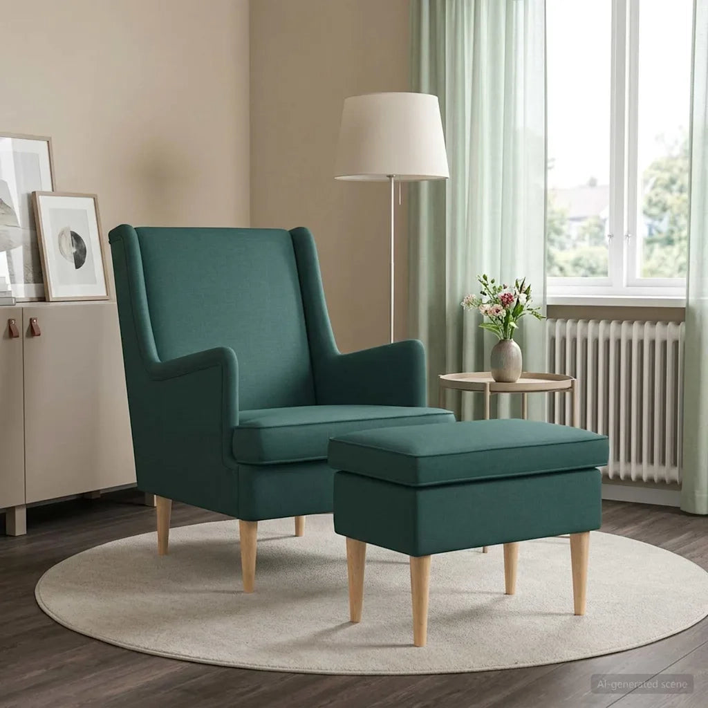 Poltrona con Ottomano 2 pz Verde Scuro Tessuto 3418814