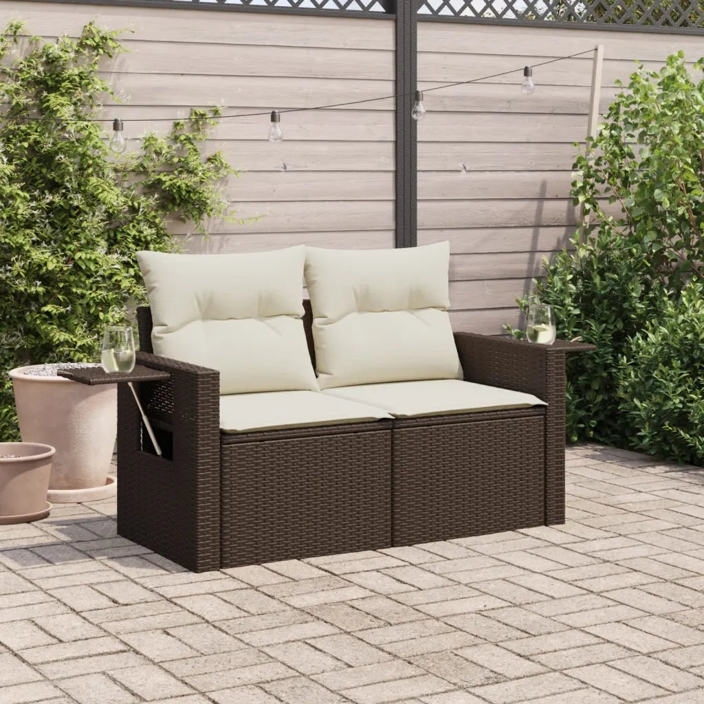 Divano da Giardino a 2 Posti-Sofa da giardino con Cuscini in Polyrattan Marrone 670483