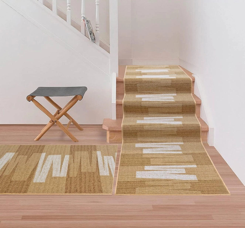 Passatoia Scala Bordata 67x300 cm Ingresso Corridoio Tappeto Cucina Gradini Zig Zag Beige