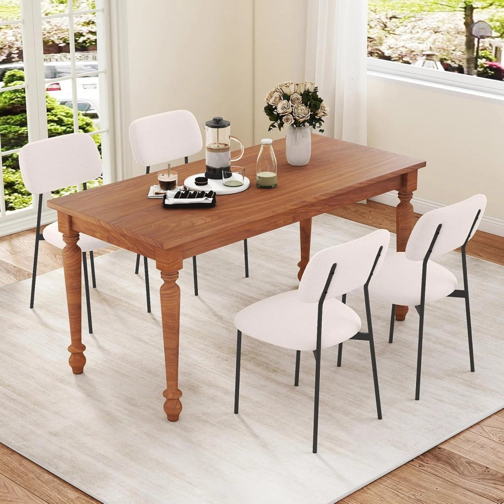Set di 4 Sedie da Pranzo, Sedie da Cucina in Tessuto Lino con Gambe in Metallo, Sedile Imbottito in Cotone e Schienale Curvo, Sedia senza Braccioli per Sala da Pranzo, Soggiorno e Ufficio