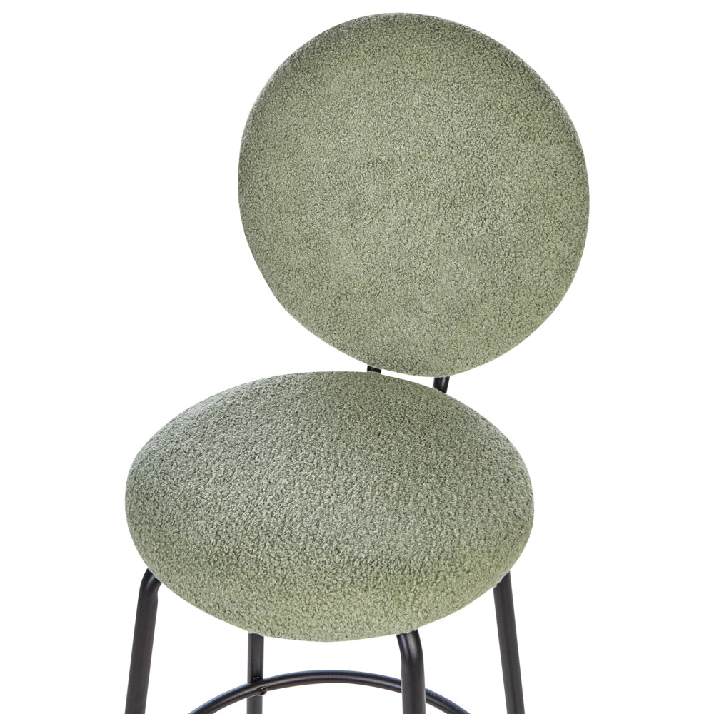 Set di 2 sedie da bar bouclé verde chiaro con gambe in acciaio e schienale rotondo soggiorno salotto