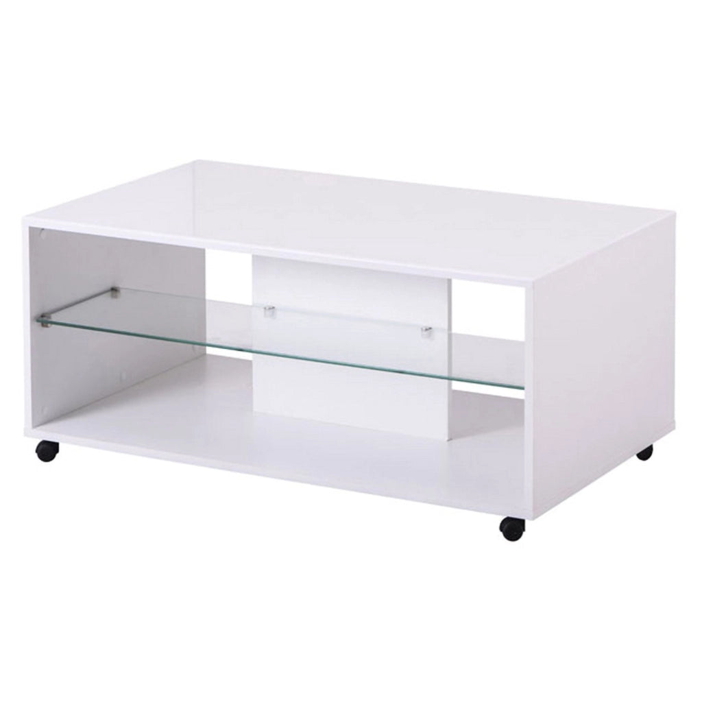 Giussano, Tavolino da Salotto 2 Vani, 101x60x45h cm Bianco