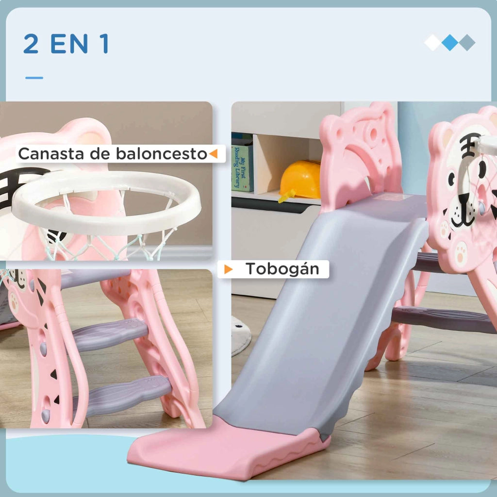 Toboga' per Bambini 18-36 Mesi con 2 Scale e Canestro ¨C zephmum ¨C Rosa Grigio 133x60x70 cm