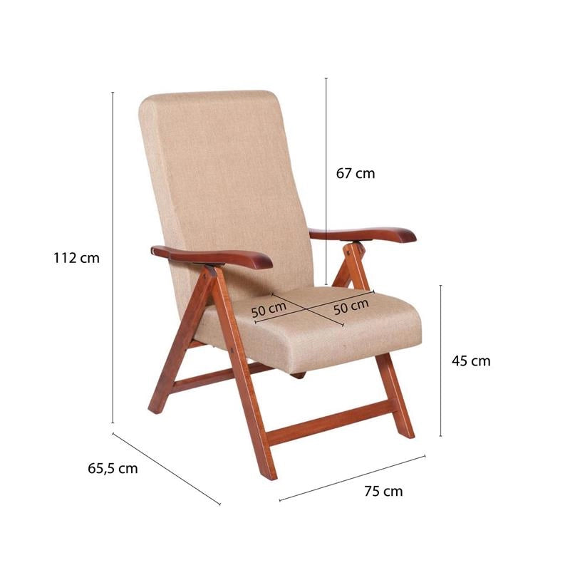 POLTRONA MIAMI NOCE BEIGE IN FAGGIO CON IMBOTTITURA POGGIATA SU CINGHIE SCHIENALE REGOLABILE IN QUATTRO POSIZIONI