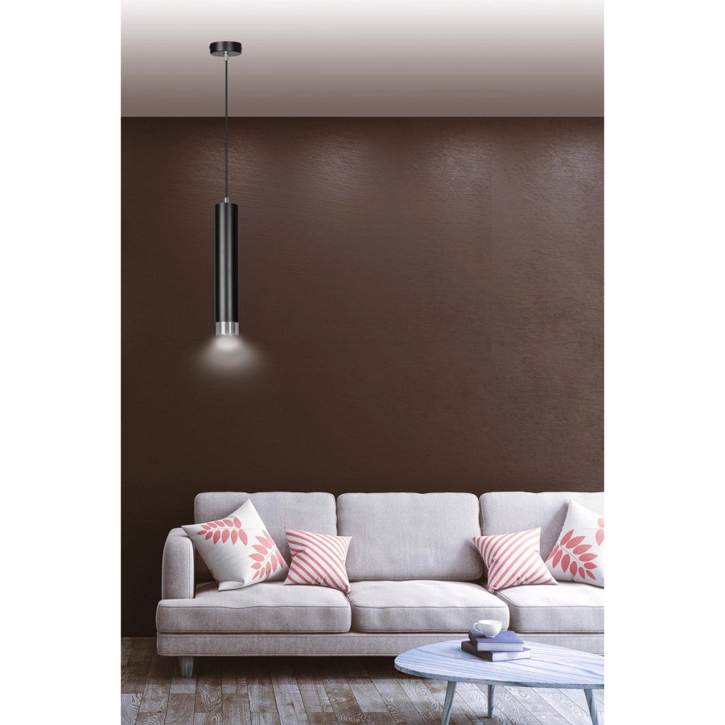 Lampada a sospensione KIBO in acciaio nero con dettagli cromo