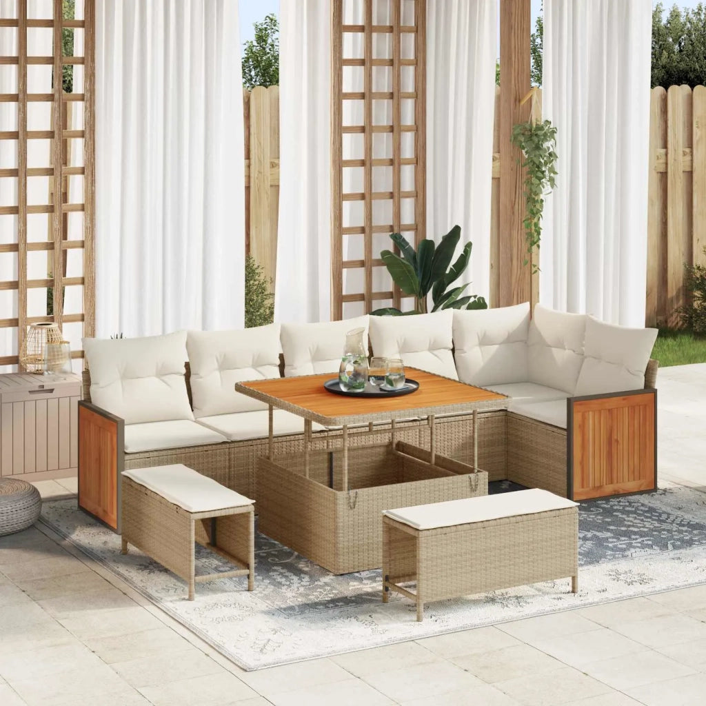 Set Divano da Giardino con cuscino 9 pcs Beige e Crema 3363186