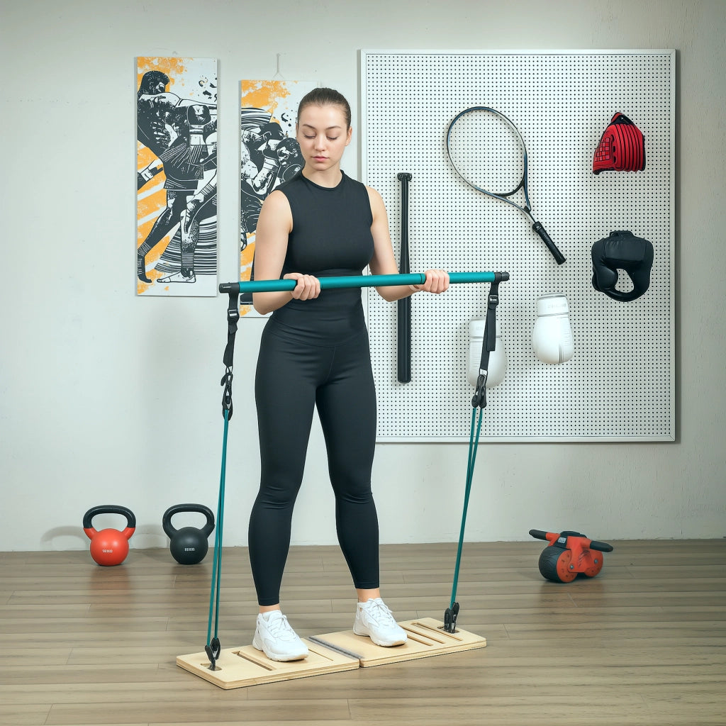 Set Pilates con barra e bande elastiche ¨C zephmum ¨C blu, tavola inclinabile regolabile