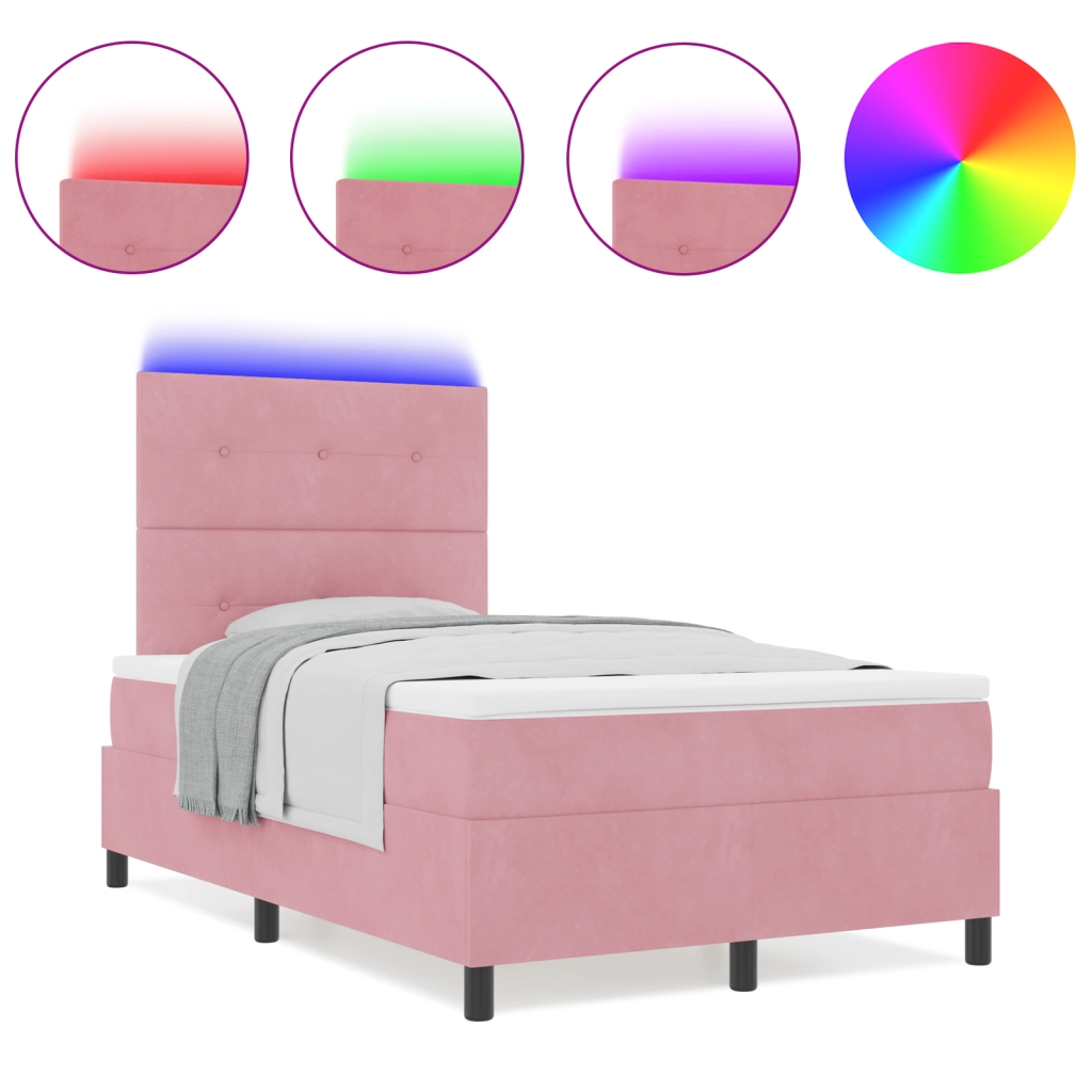 Letto Box Spring con Materasso e LED Rosa 120x190 cm Velluto