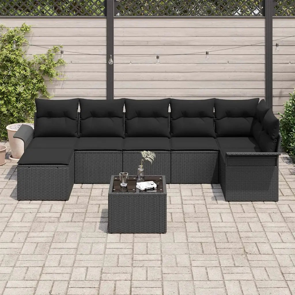 Set Divano da Giardino con cuscino 8 pcs Nero polyrattan