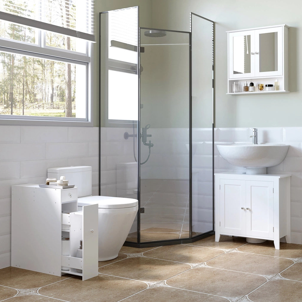 Specchiera da Bagno 2 Ante in MDF Bianco 56x13x58 cm
