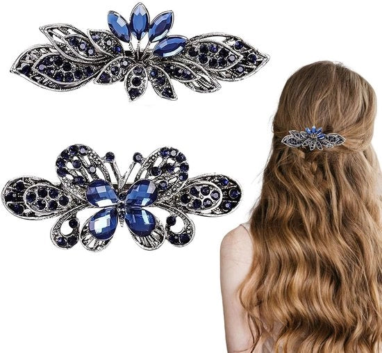 Spilla per capelli Premium con 2 motivi cristalli farfalla - Strass spilla per capelli vintage - Regalo per donna o amica
