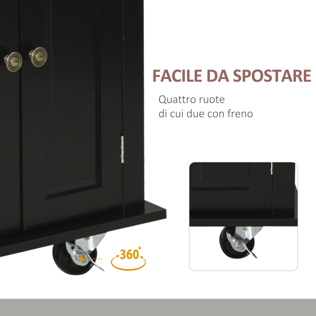 EasyComfort Carrello da Cucina Portavivande con Cassetti, Armadietti e Portaspezie, in Legno e MDF, 111x44.5x82.5 cm, Nero