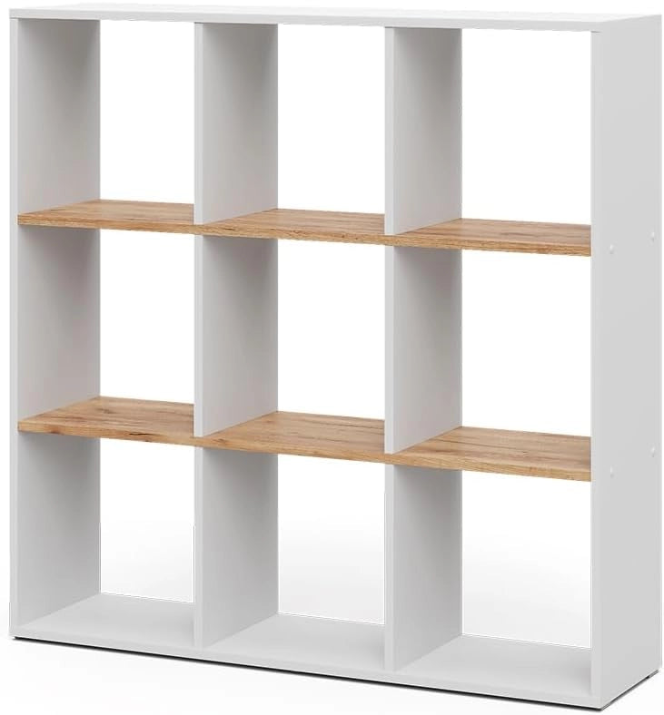 Scaffale Nove, Rovere bianco/dorato, 107.2 x 107.8 cm, per una suddivisione flessibile degli spazi e la conservazione dei libri