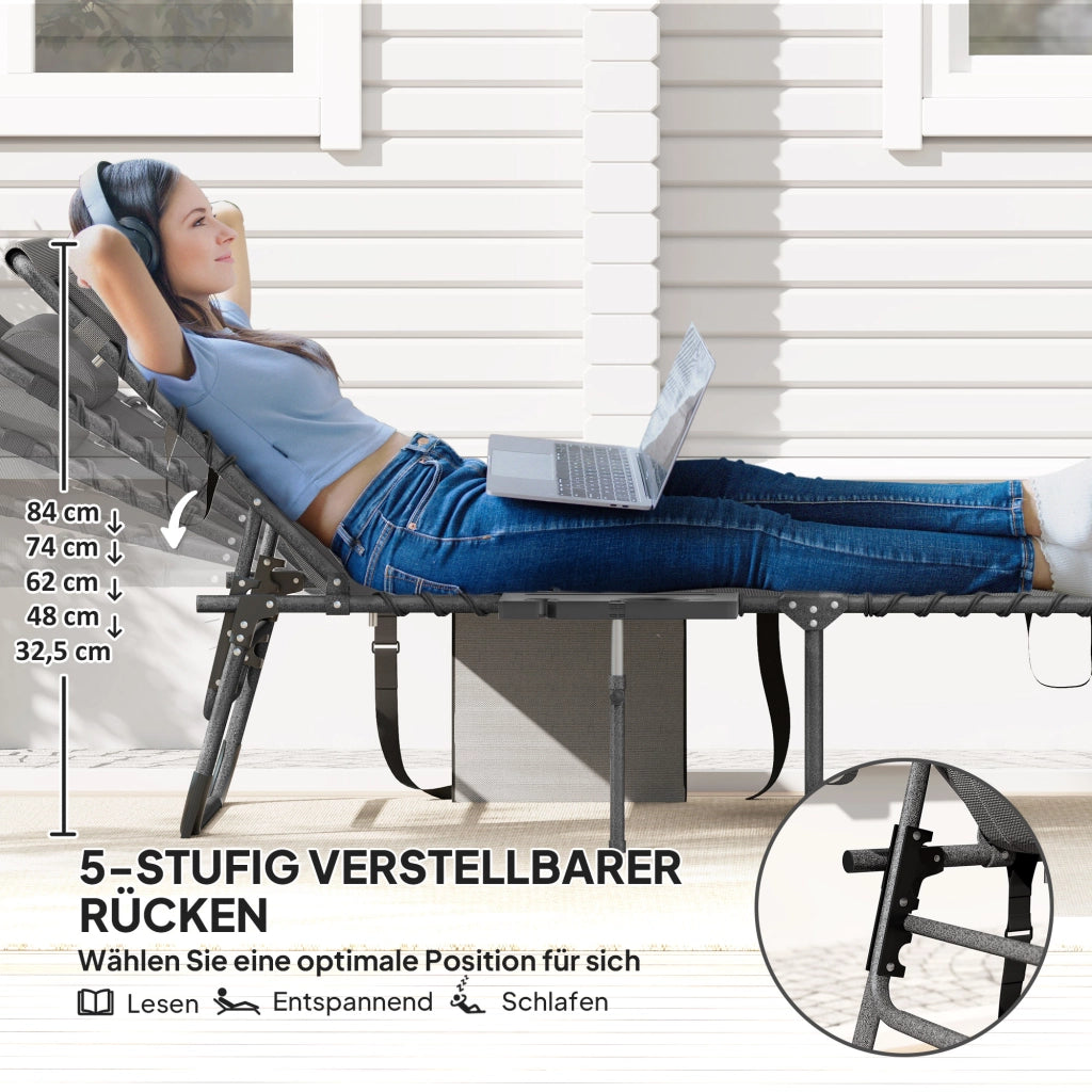 Sdraio pieghevole da giardino con cuscino ¨C zephmum ¨C grigio, polyrattan, 5 posizioni, 120 kg
