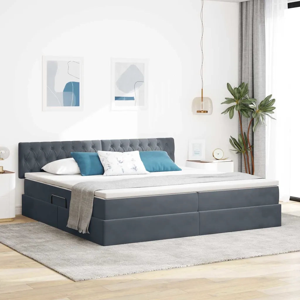 Letto con Contenitore Grigio scuro 200 x 200 cm Velluto 3370840