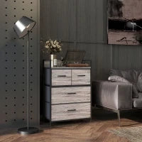 Cassettiera in stile industriale, con 4 cassetti in tessuto pieghevoli e ripiano, 60 x 29 x 85 cm, Grigio