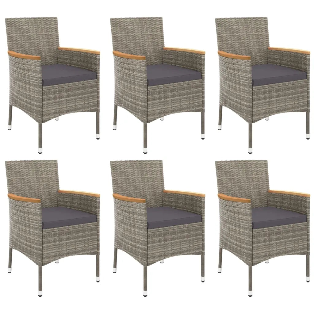 Set da Pranzo da Giardino 7 pz con Cuscini in Polyrattan Grigio