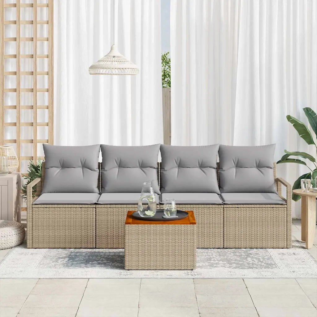 Set Divano da Giardino con cuscino 5 pcs Beige polyrattan 3347637