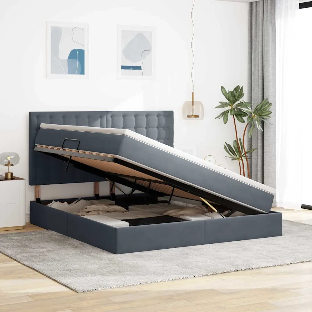 Letto con contenitore e materasso Grigio scuro 160 x 200 cm
