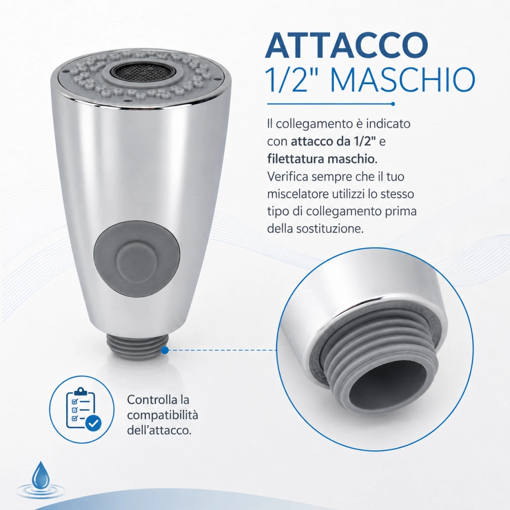 Doccetta Estraibile Ricambio Cucina 2 Getti 1/2" Maschio 10 cm 59221