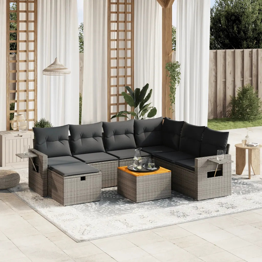 Set Divano da Giardino 8 pz con Cuscini Grigio in Polyrattan