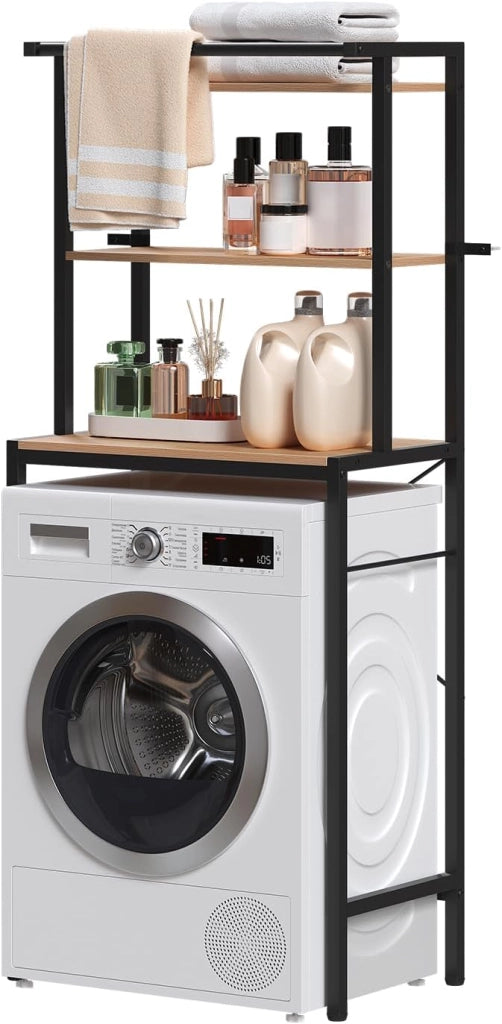 Scaffale sopra Lavatrice a 3 Livelli, Mobile sopra WC Autoportante con Asta di Sospensione, Mobile sopra Lavatrice per Bagno o Lavanderia, 67x40x162cm