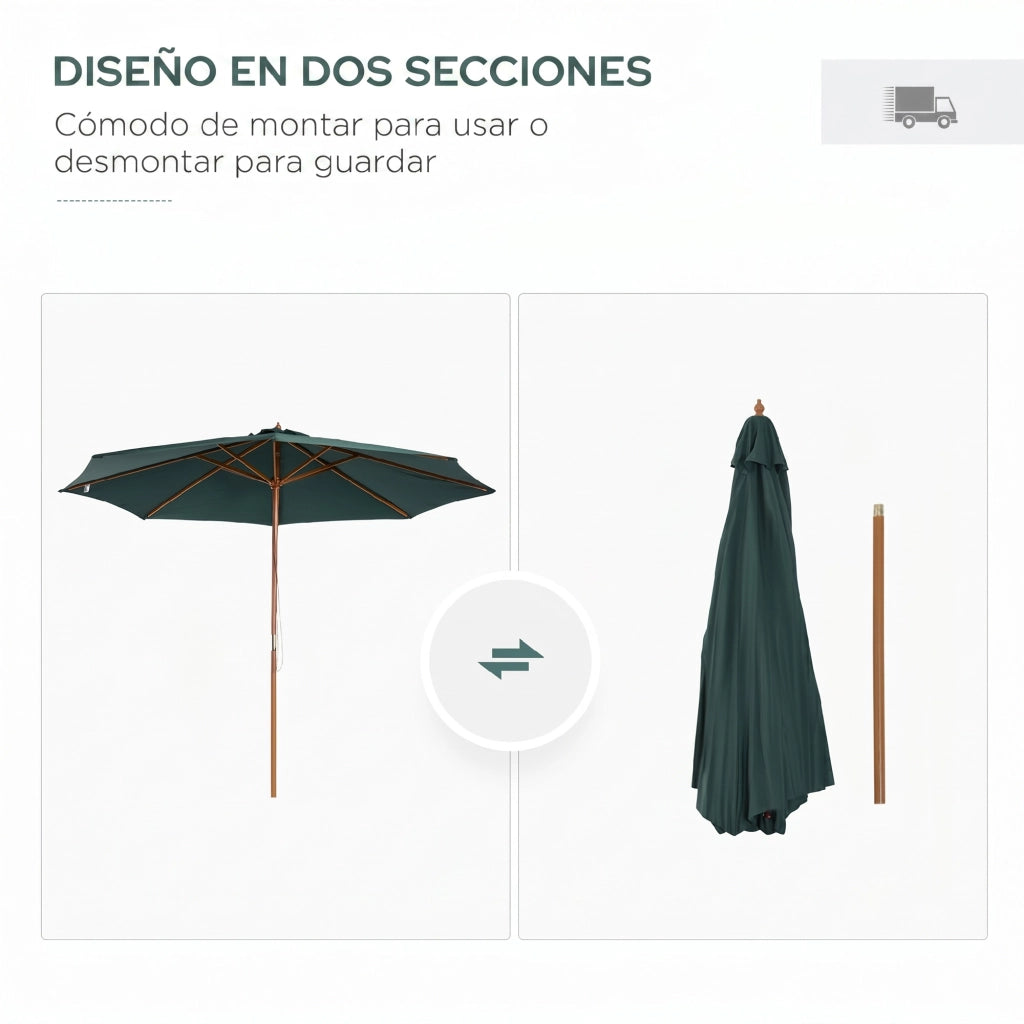 Ombrellone da Giardino ¨C Zephmum ¨C Verde 300x250 cm Legno