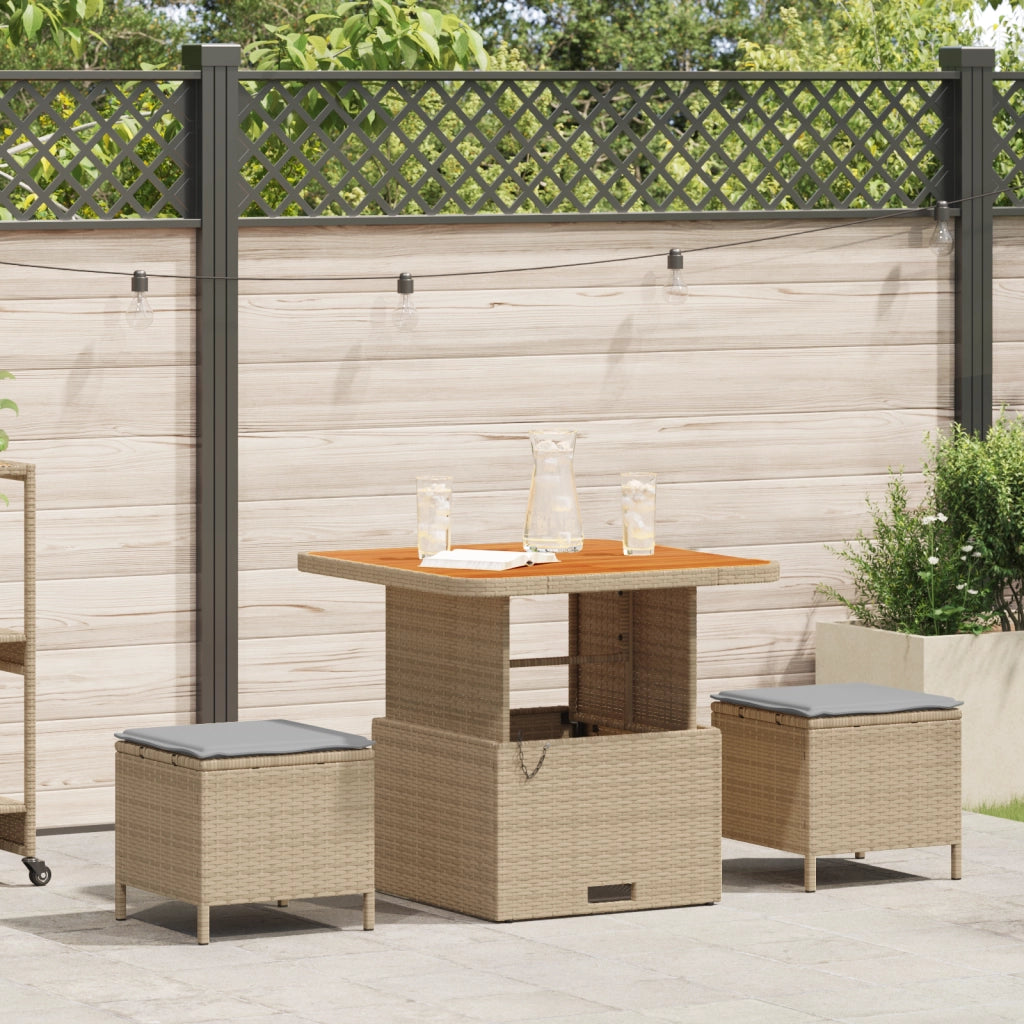 Set da pranzo giardino 3 pezzi con cuscini Beige Poly Rattan Acacia