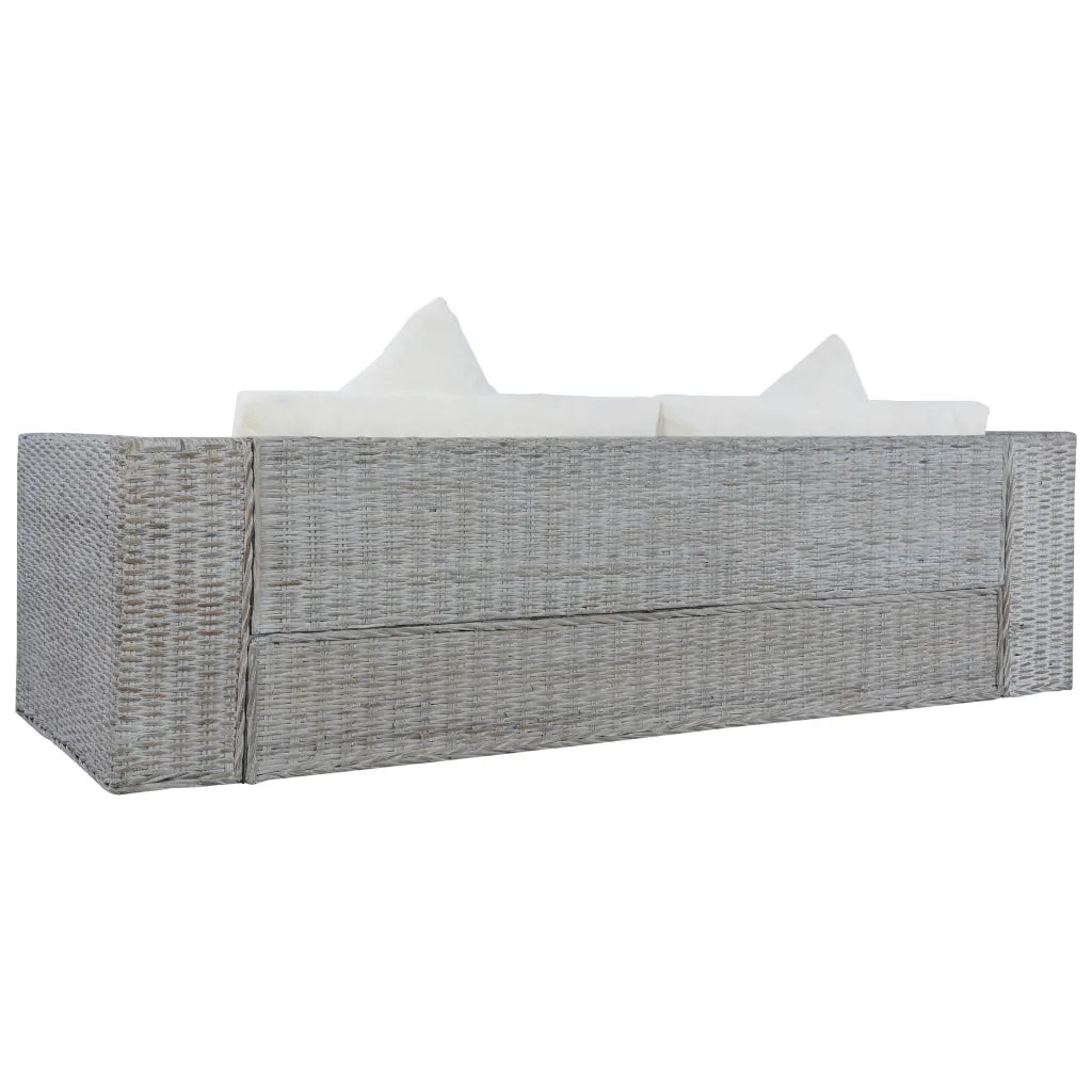 Divano a 3 Posti con Cuscini Grigio in Rattan Naturale 283071
