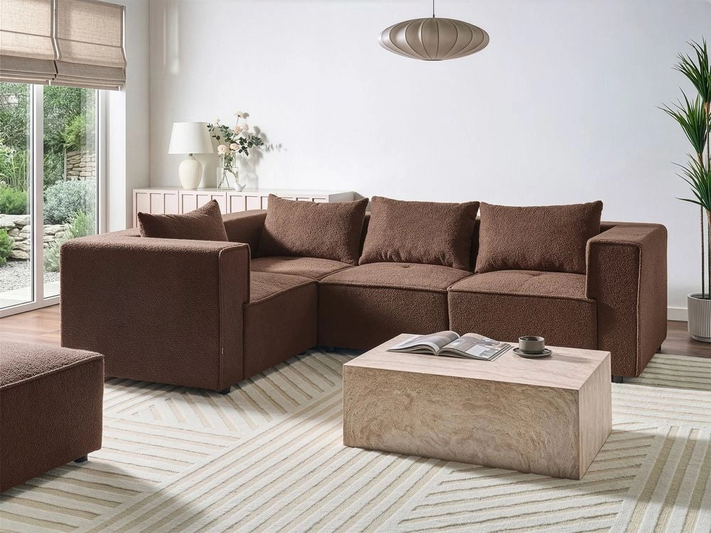 Divano a 4 posti in tessuto bouclè marrone modulare lato destro stile minimale moderno