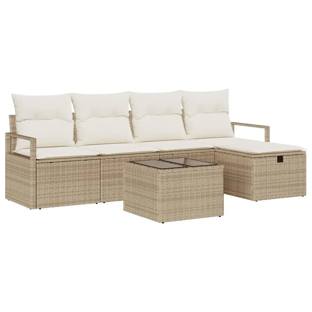Set di divani con cuscino 6 pcs Beige e Crema polyrattan