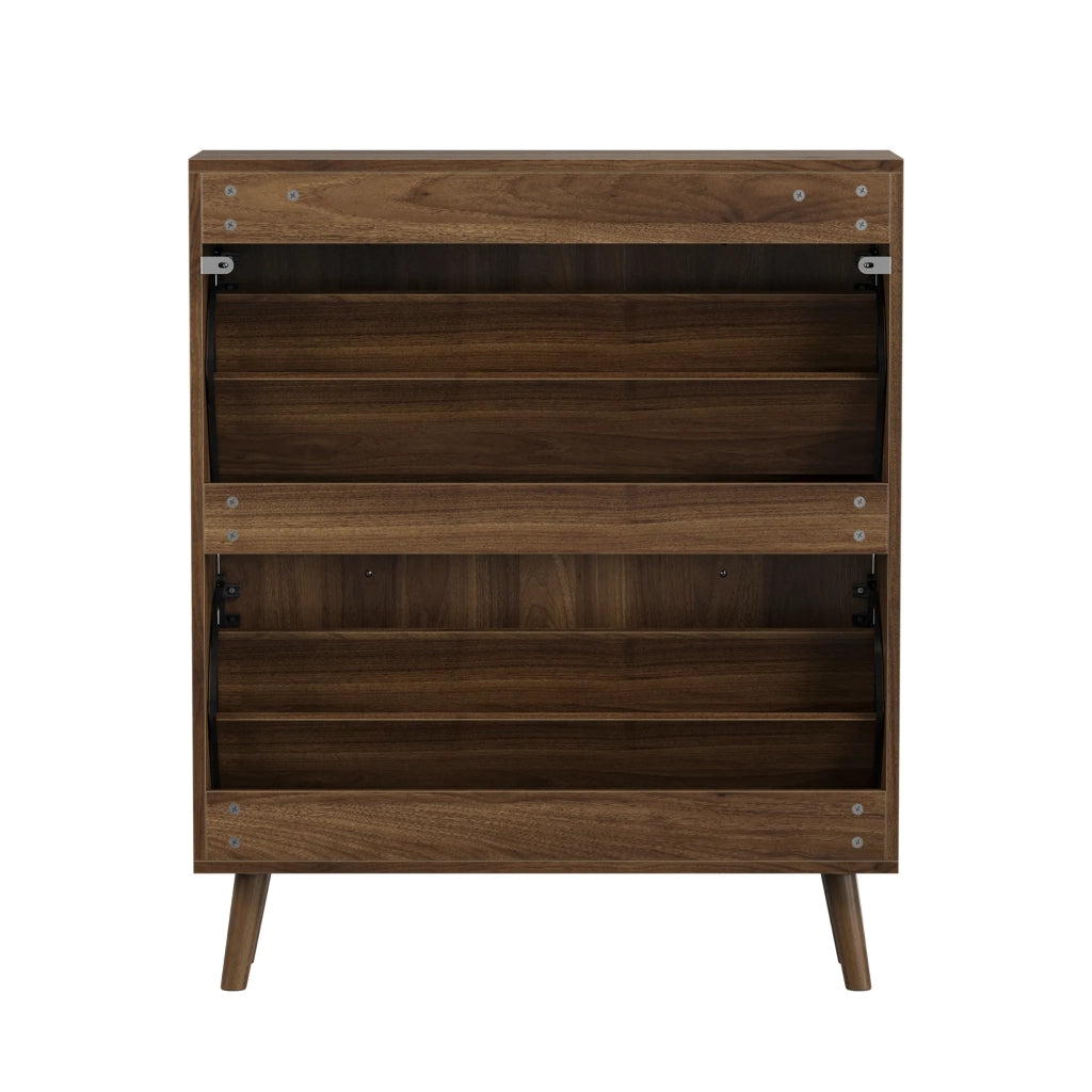 Scarpiera alta 80 cm color noce, design verticale scanalato stile medievale per ingresso e corridoio