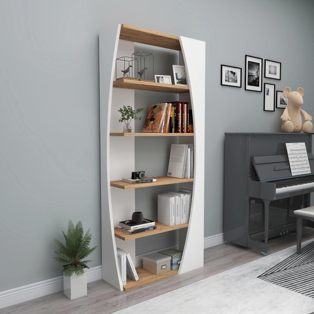 Libreria in legno "Selge" - 63 x 23 x 150 cm - Pino Atlantico Bianco