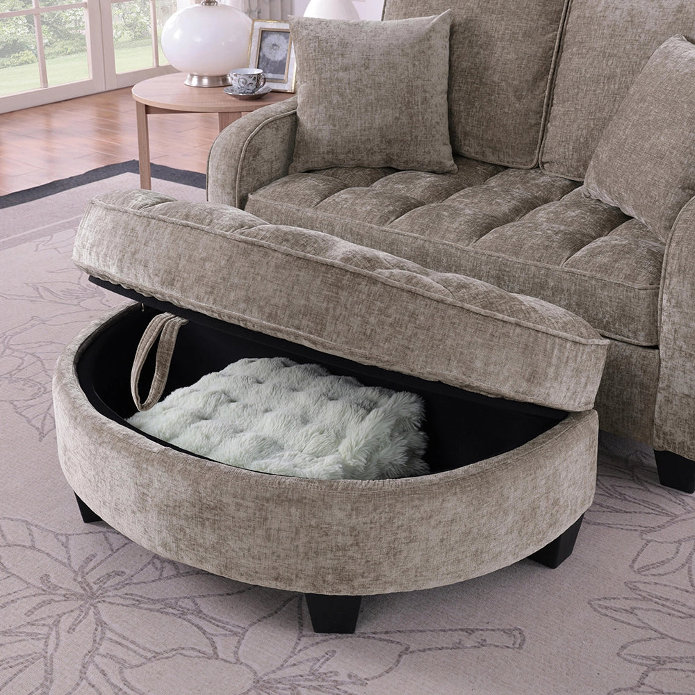 Divano multifunzione 2 in 1 - Xylo - Con pouf, legno eucalipto, marrone