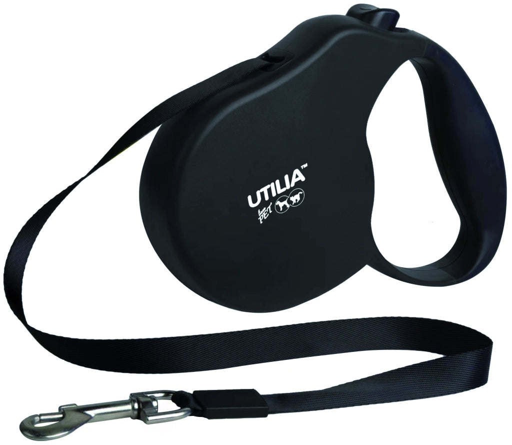 Utilia Pet GUINZAGLIO RETRATTILE A NASTRO MEDIUM mt. 5 per cani fino a kg. 18 col. Nero