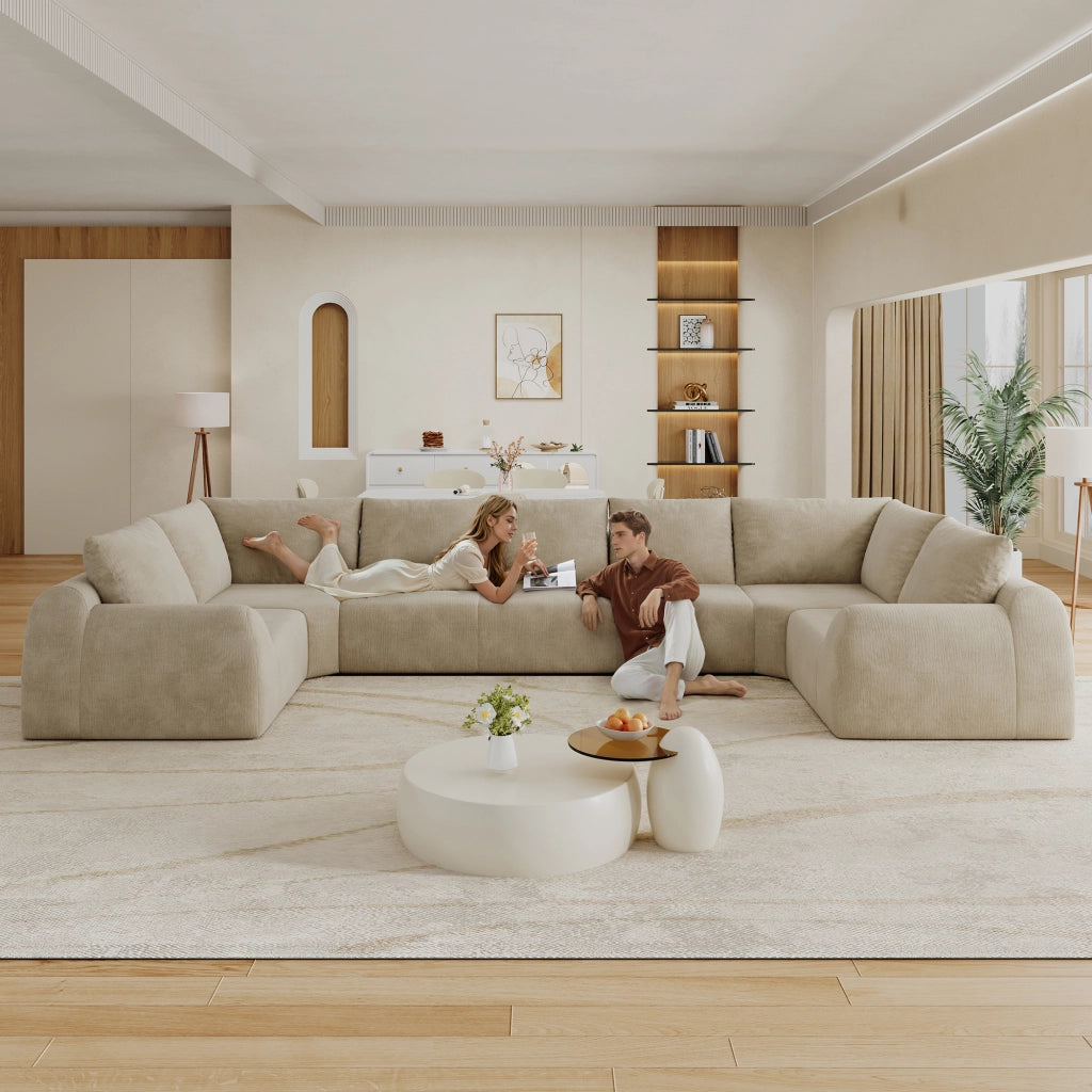 Divano a forma di U ¨C Minimal ¨C tessuto beige 411cm senza montaggio