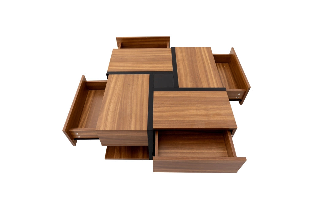 TAVOLINO Quadrato 78x78x36 cm in pannello di legno Naturale con 4 cassetti