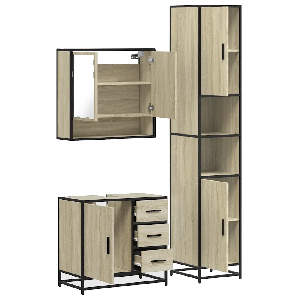 vidaXL Set Mobili da Bagno 3 pz Rovere Sonoma in Legno Multistrato