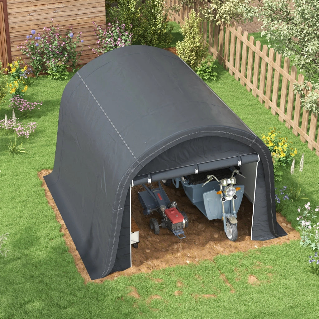 Tenda Deposito 300x300x235 cm Grigia con Telo PE UV, Telaio Zincato e 2 Porte Avvolgibili